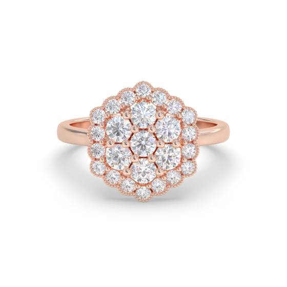 Moderner Ring mit sechseckigem, rundem Diamantcluster (0,50 ct)