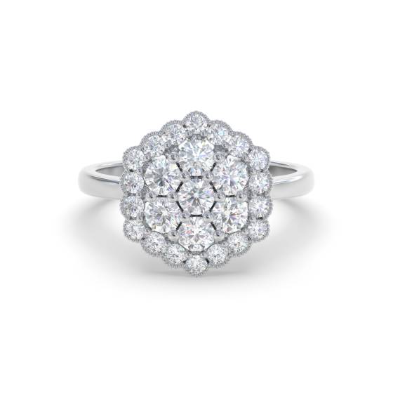 Moderner Ring mit sechseckigem, rundem Diamantcluster (0,50 ct)