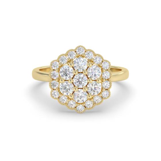 Moderner Ring mit sechseckigem, rundem Diamantcluster (0,50 ct)