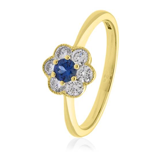 Ring mit blauem Saphir (0,50 ct) und Diamant-Halo