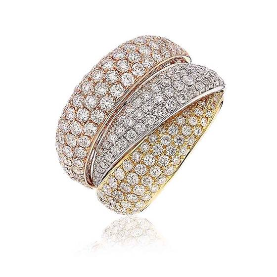 2,80 ct dreifarbiger runder Diamant-Pavé-Ring
