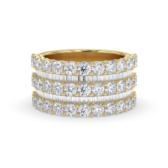 Mehrreihiger Ring mit 2,50 ct runden und Baguette-Diamanten