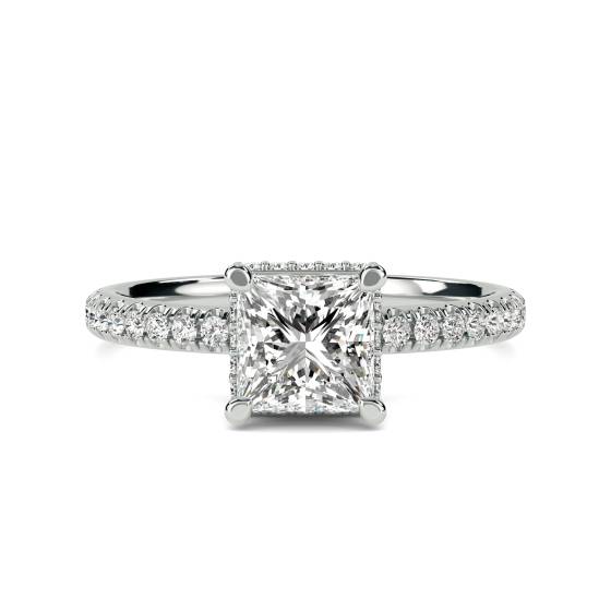 1.88ct VVS2/E Lab Grown Princess Diamond Hidden Halo Soulder Set Ring in Platinum
