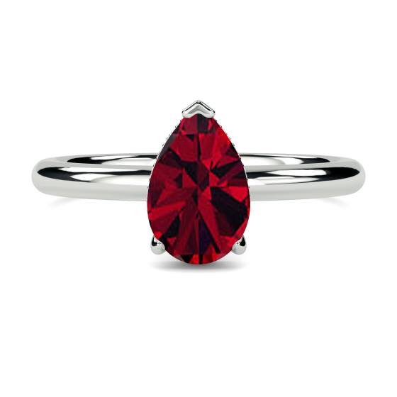 Birnenförmiger Rubin- und Diamant-Halo-Ring