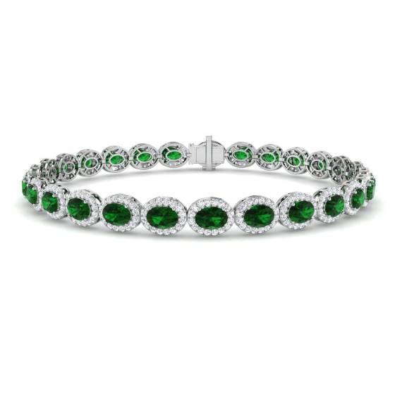 Armband mit oval geschliffenem, grünem Smaragd (6,87 ct, SI2/G) in 18-karätigem Weißgold