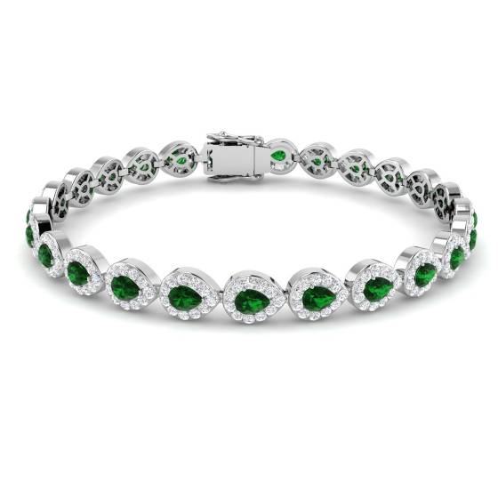 Armband mit birnenförmigem Smaragd (5,75 ct, SI2/G) in 18-karätigem Weißgold