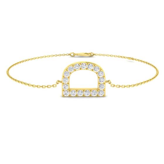Armband mit Initialen aus einem runden, natürlichen Diamanten (0,47 ct, SI2/G) in 9-karätigem Gelbgold