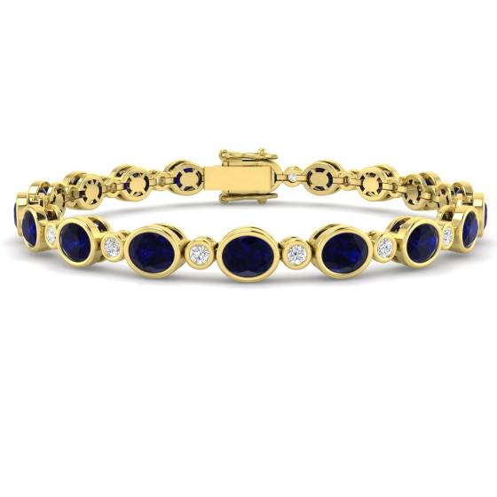 Armband mit oval geschliffenem, blauem Saphir (10,97 ct, SI2/G) in 18-karätigem Gelbgold