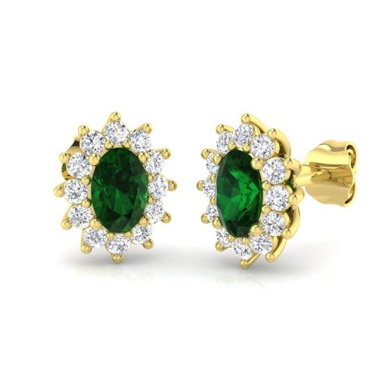 1.24ct SI2/G Grüner Smaragd mit Ovalschliff Edelsteinohrringe aus 18k Gelbgold