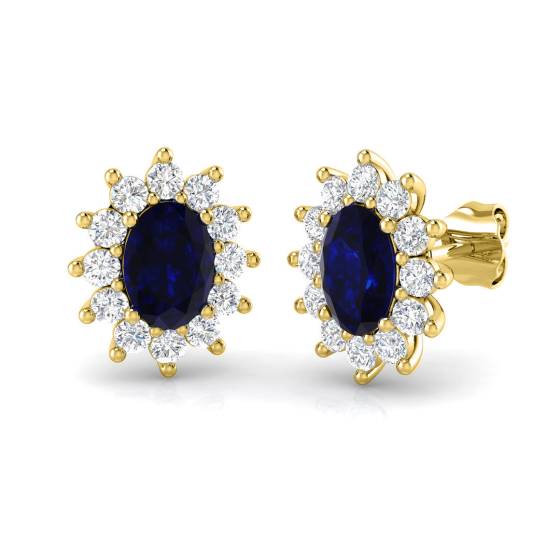 Ohrringe mit oval geschliffenem, blauem Saphir (2,70 ct, Reinheit SI2/G) in 18-karätigem Gelbgold
