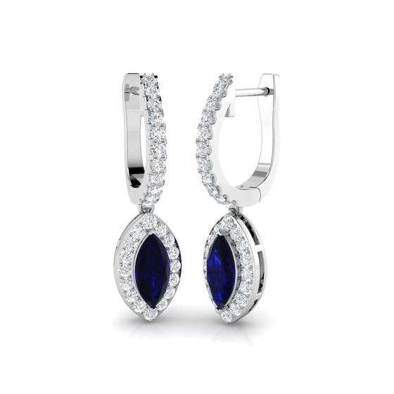 Ohrringe mit einem 1,70 ct SI2/G blauen Saphir im Marquise-Schliff in 18-karätigem Weißgold
