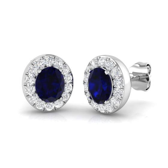 1.53ct SI2/G Blauer Saphir mit Ovalschliff Edelsteinohrringe aus 18k Weißgold