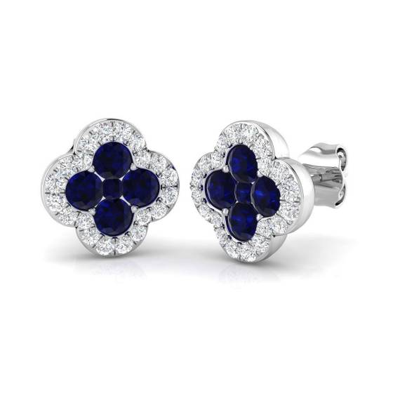 Ohrringe mit einem runden, blauen Saphir (1,15 ct, SI2/G) in 18-karätigem Weißgold