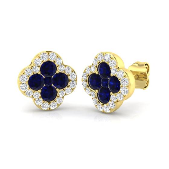 Ohrringe mit einem runden, blauen Saphir (1,15 ct, SI2/G) in 18-karätigem Gelbgold