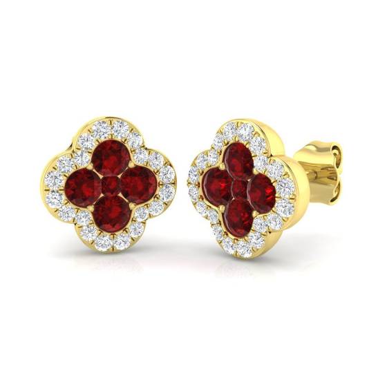 Ohrringe mit einem runden Rubin (1,16 ct, SI2/G) in 18-karätigem Gelbgold