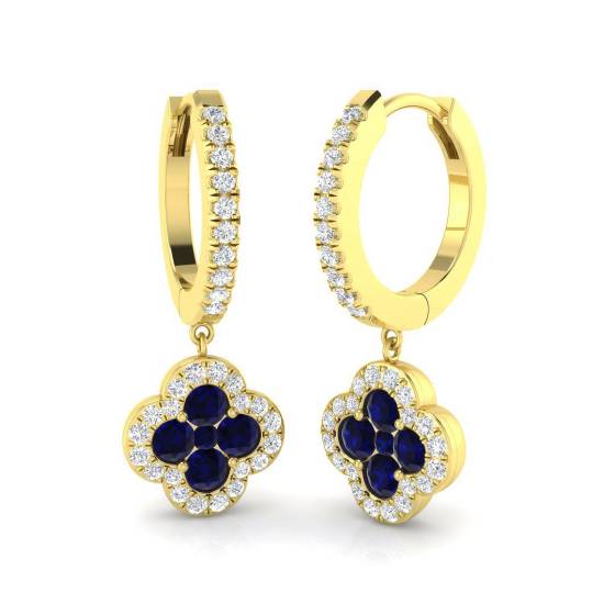 Ohrringe mit einem runden, blauen Saphir (1,30 ct, SI2/G) in 18-karätigem Gelbgold