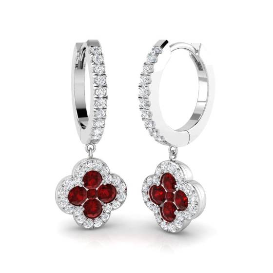 Ohrringe mit einem runden Rubin (1,24 ct, SI2/G) in 18-karätigem Weißgold