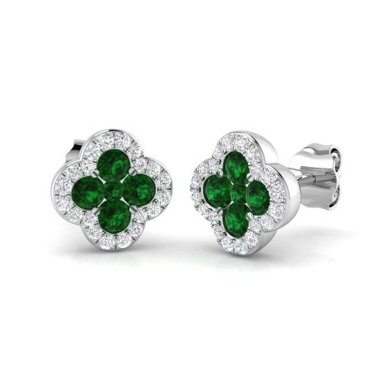 Ohrringe mit rundem, grünem Smaragd (0,65 ct, SI2/G) in 18-karätigem Weißgold