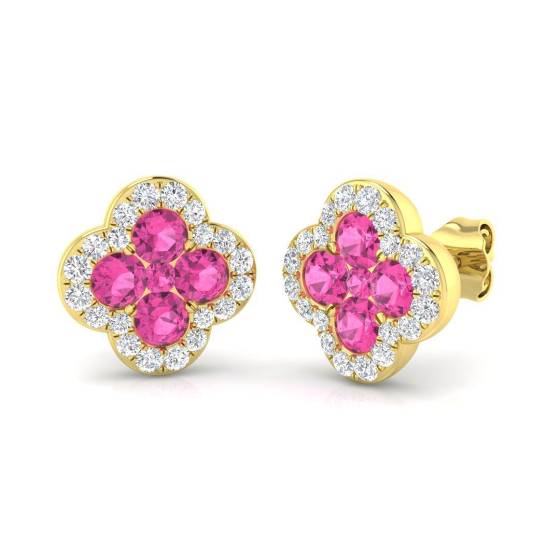 Ohrringe mit einem runden, rosafarbenen Saphir (1,73 ct, SI2/G) in 18-karätigem Gelbgold
