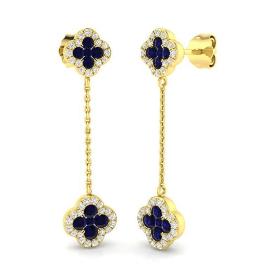 Ohrringe mit rundem, blauem Saphir (0,96 ct, SI2/G) in 18-karätigem Gelbgold