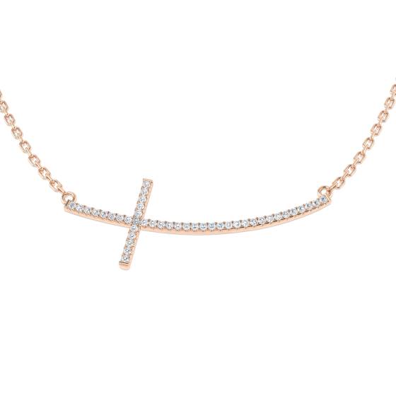 Halskette mit Kreuzanhänger aus rundem, natürlichem Diamanten (0,12 ct, SI2/G) in 18-karätigem Roségold