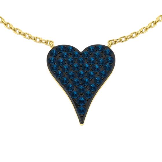 Halskette mit herzförmigem, rundem, blauem Diamanten (0,50 ct, SI1/G) in 18-karätigem Gelbgold