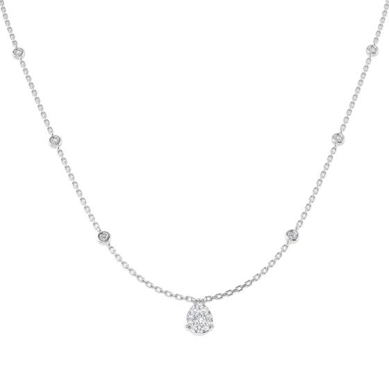 Halo-Halskette mit einem runden, natürlichen Diamanten (0,30 ct, SI2/G) in 18-karätigem Weißgold