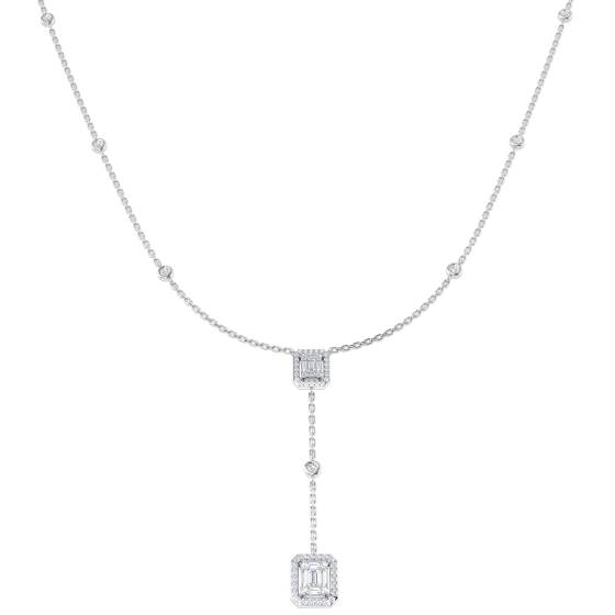 Halo-Halskette mit einem runden, natürlichen Diamanten (0,51 ct, SI2/G) in 18-karätigem Weißgold