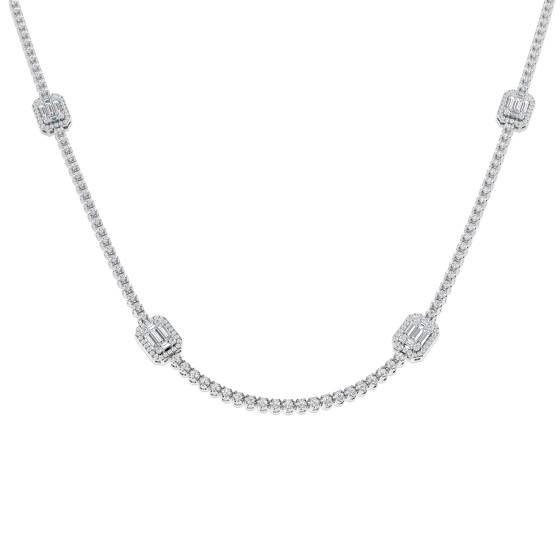 Halskette mit 3,67 ct SI2/G Baguette-Diamantencluster aus 18-karätigem Weißgold