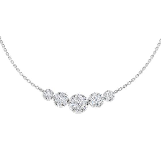 Halskette mit einem Cluster aus runden, natürlichen Diamanten (0,75 ct, SI2/G) in 18-karätigem Weißgold
