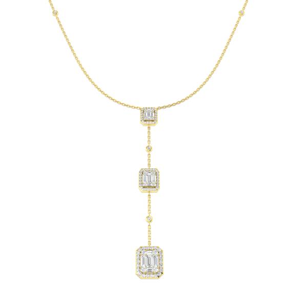 1,17 ct SI2/G Rundschliff-Naturdiamant-Anhänger und Trilogie-Halskette aus 18-karätigem Gelbgold
