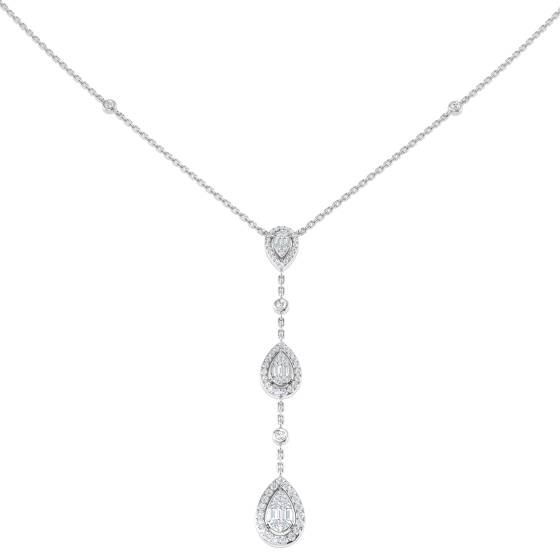 Anhänger und Trilogie-Halskette mit 0,49 ct SI2/G Naturdiamant im Rundschliff aus 18-karätigem Weißgold
