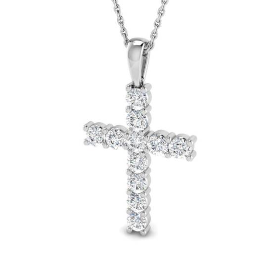 Kreuzanhänger mit einem runden, natürlichen Diamanten (1,01 ct, SI2/G) in 18-karätigem Weißgold