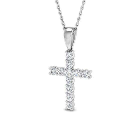 Kreuzanhänger mit einem runden, natürlichen Diamanten (0,49 ct, I1/G) in 9-karätigem Weißgold