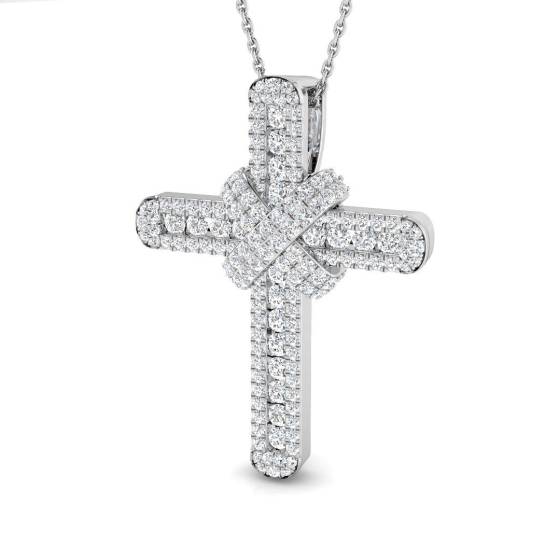 Kreuzanhänger mit einem runden, natürlichen Diamanten (1,05 ct, SI2/G) in 9-karätigem Weißgold