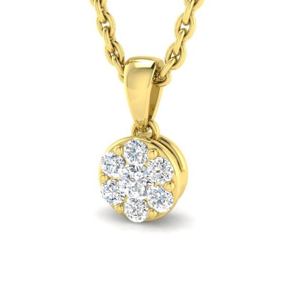 Anhänger mit einem Cluster aus runden, natürlichen Diamanten (0,07 ct, I1/G) in 9-karätigem Gelbgold