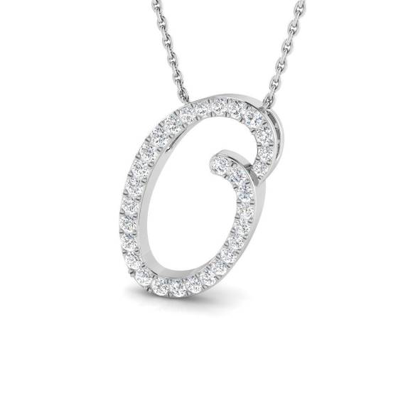 Initialen-Anhänger mit einem runden, natürlichen Diamanten (0,38 ct, SI2/G) in 9-karätigem Weißgold