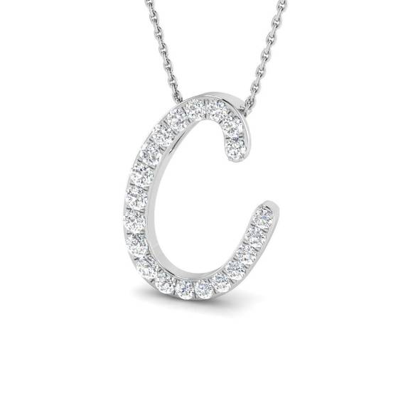 Initialen-Anhänger mit einem runden, natürlichen Diamanten (0,65 ct, SI2/G) in 9-karätigem Weißgold