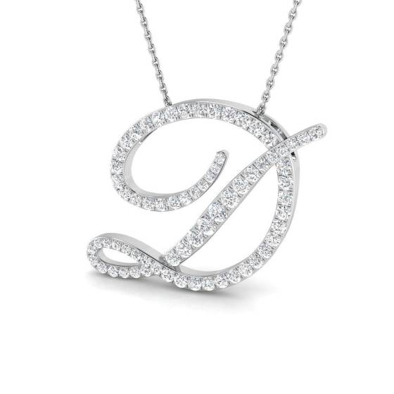 Initialen-Anhänger mit einem runden, natürlichen Diamanten (1,09 ct, SI2/G) in 9-karätigem Weißgold