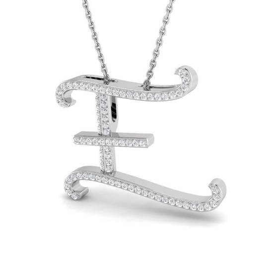 Initialen-Anhänger mit einem runden, natürlichen Diamanten (0,23 ct, SI2/G) in 9-karätigem Weißgold