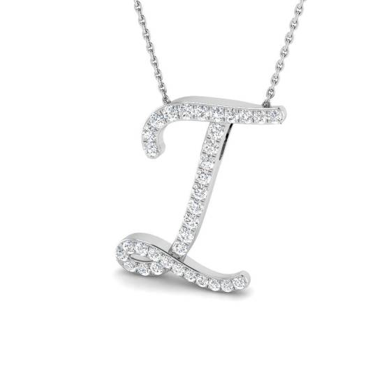 Initialenanhänger mit einem runden, natürlichen Diamanten (0,59 ct, SI2/G) in 9-karätigem Weißgold