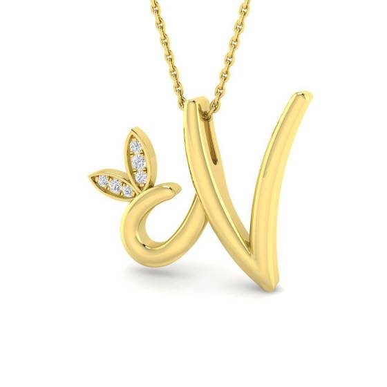 Initialenanhänger mit einem runden, natürlichen Diamanten (0,06 ct, SI2/G) in 9-karätigem Gelbgold