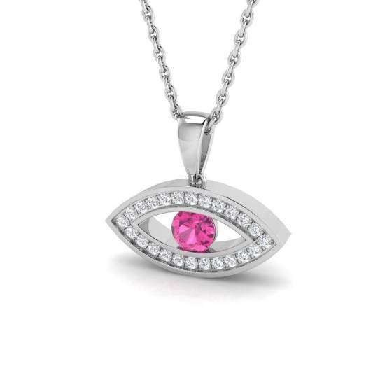 Anhänger mit rundem, rosafarbenem Saphir (0,23 ct, SI2/G) in 9-karätigem Weißgold