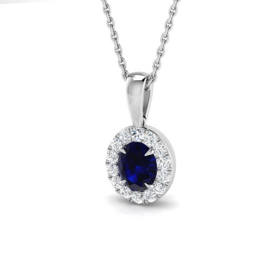 Anhänger mit ovalem, blauem Saphir (0,90 ct, SI2/G) in 18-karätigem Weißgold