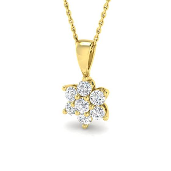 Anhänger mit einem Cluster aus runden, natürlichen Diamanten (0,73 ct, I1/G) in 9-karätigem Gelbgold