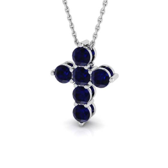 Anhänger mit einem runden, blauen Saphir (1,43 ct, AA-Qualität) in 18-karätigem Weißgold