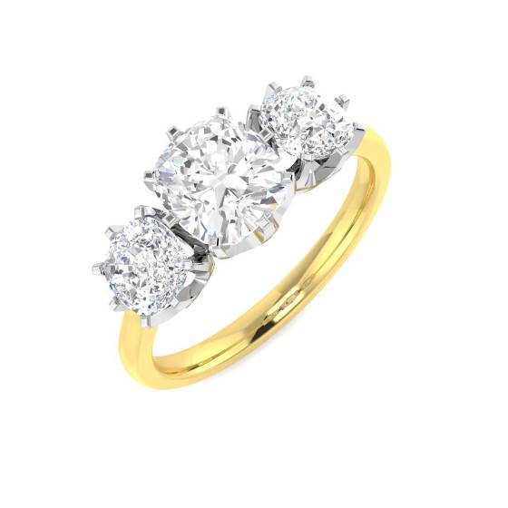 2.1ct Cushion Cut Natural Diamond 3 Stone Rings