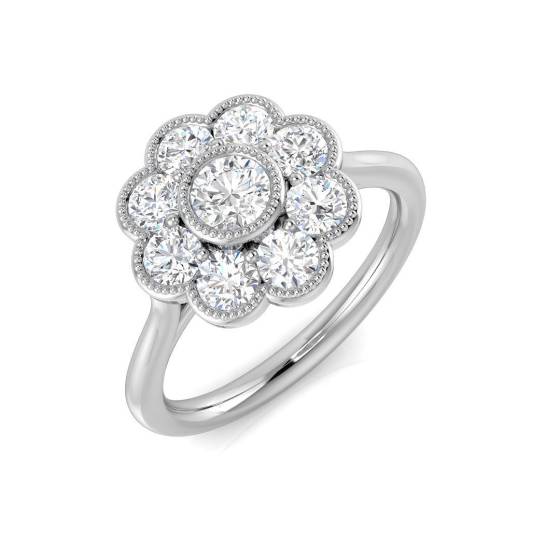 Vintage-Ring mit einem runden, natürlichen Diamanten (0,98 ct, I1/G) in 9-karätigem Weißgold