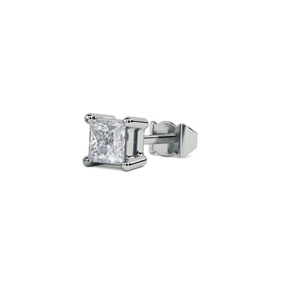 0.11ct VS/E-F Natural Princess Cut Diamond Single Stud Earring in 18k White Gold