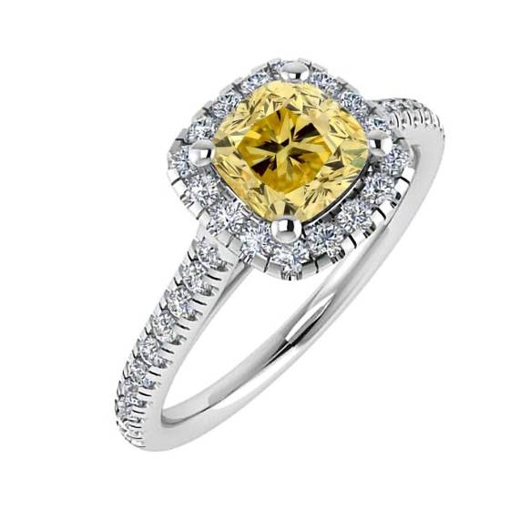 Ring mit 1,30 ct VS2/FY Kissenschliff, natürlichem, gelbem Diamanten